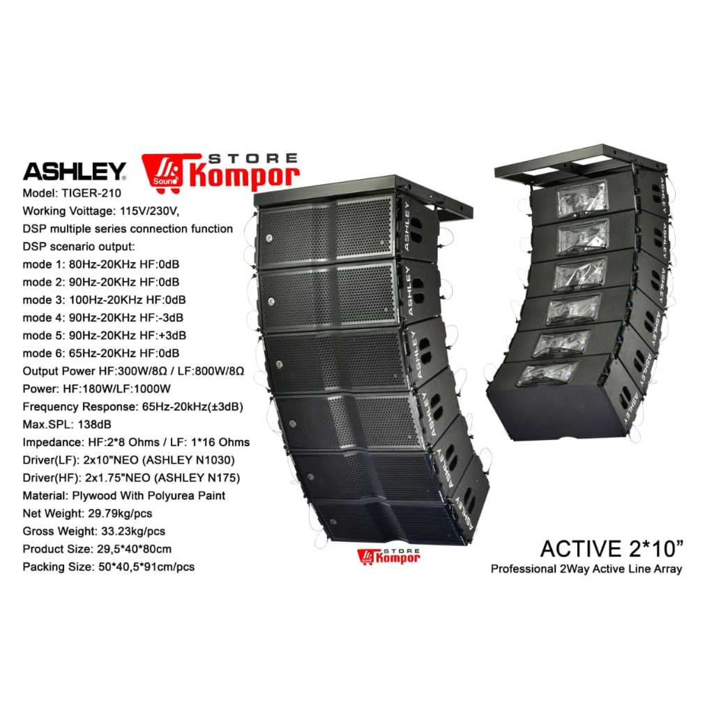 Speaker Line Array Aktif ASHLEY TIGER 210 TIGER210 Original 2 x 10 Inch 1000 Watt