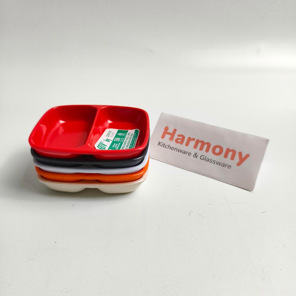 Onyx Lepek Saos Melamine Seiv Saus Sambal Sekat 2 Kecap 1830S Food Grade Saucer Plate Kecil Acar