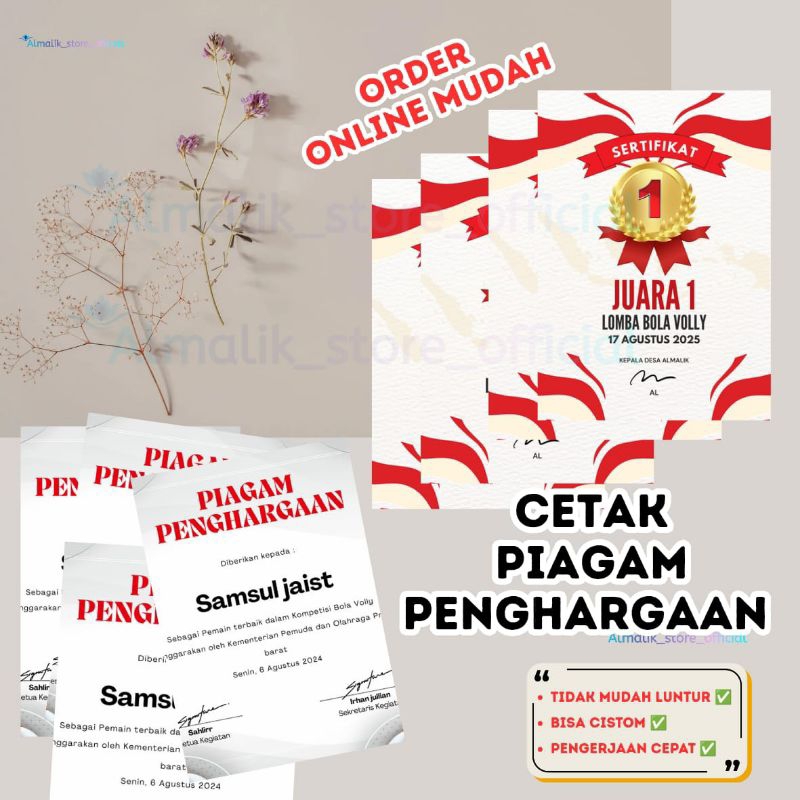 

print Piagam Sertifikat Penghargaan Custom Ukuran a5 a4 a3 Murah Gratis Design Logo