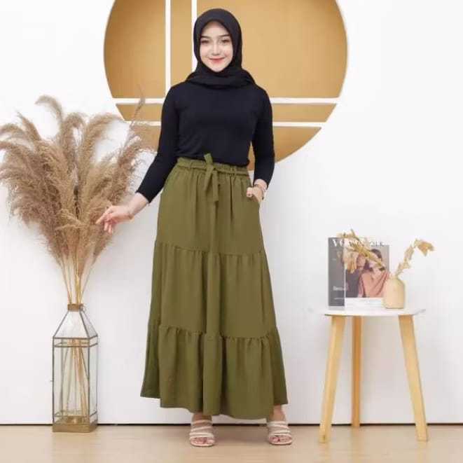 rok susun cringkle airflow/rok payung panjang lebar model kekinian