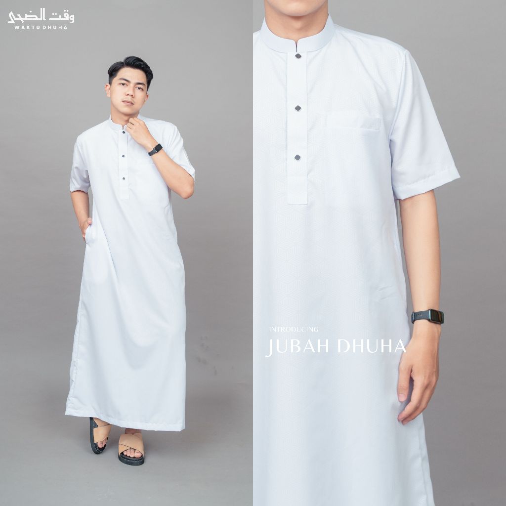 TERBARU WAKTU DHUHA - Gamis Pria Motif Embos Lengan Pendek Jubah Dhuha