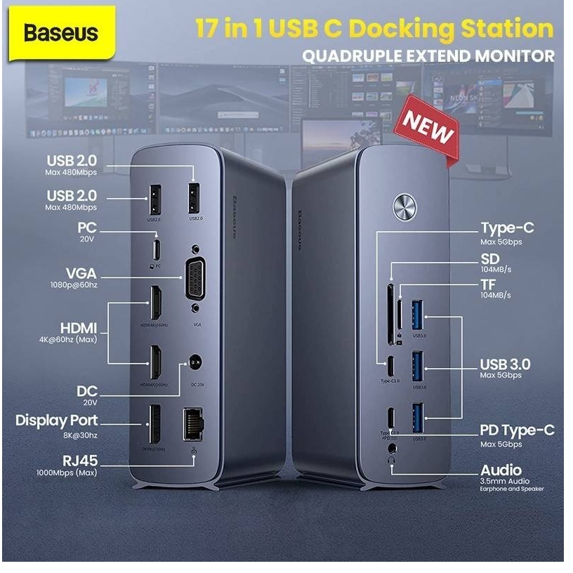 BASEUS 17 in 1 Quadruple Display Multifunctional HUB Docking Station