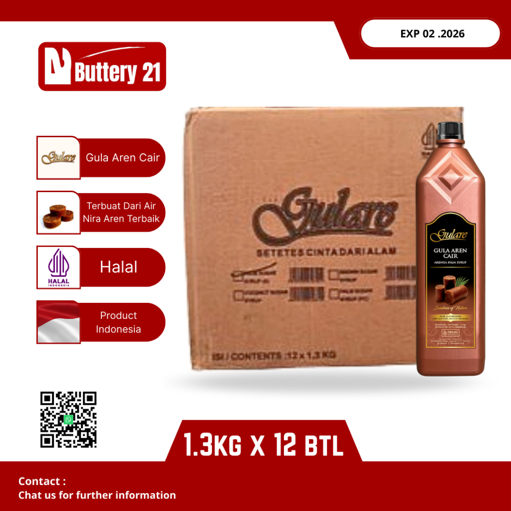 

GULARE GULA AREN CAIR PREMIUM 1.3 KG X 12 BTL ( 1 DUS ) / ARENGA PALM SYRUP