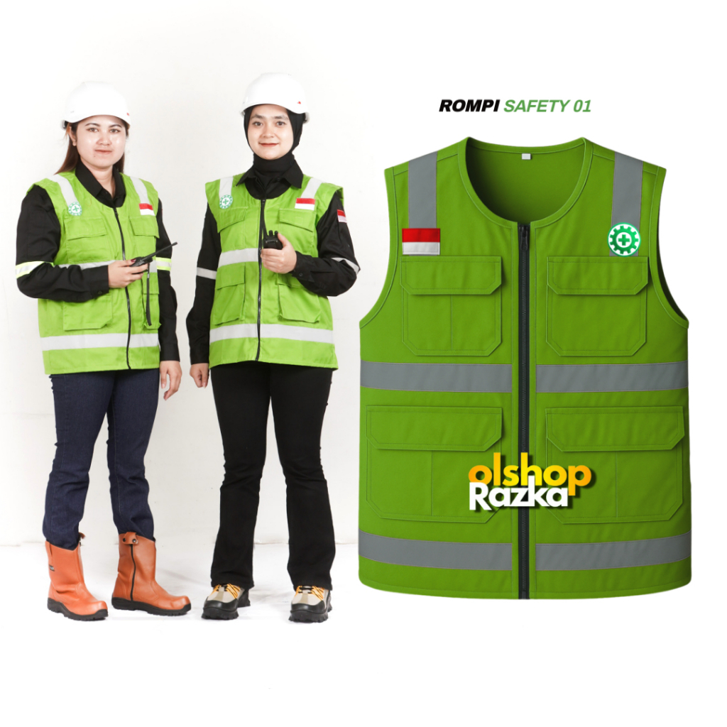 Rompi Safety|Rompi Proyek|Rompi Lapangan|Rompi Tambang Safety Vest K3 Bahan Drill Warna Hijau