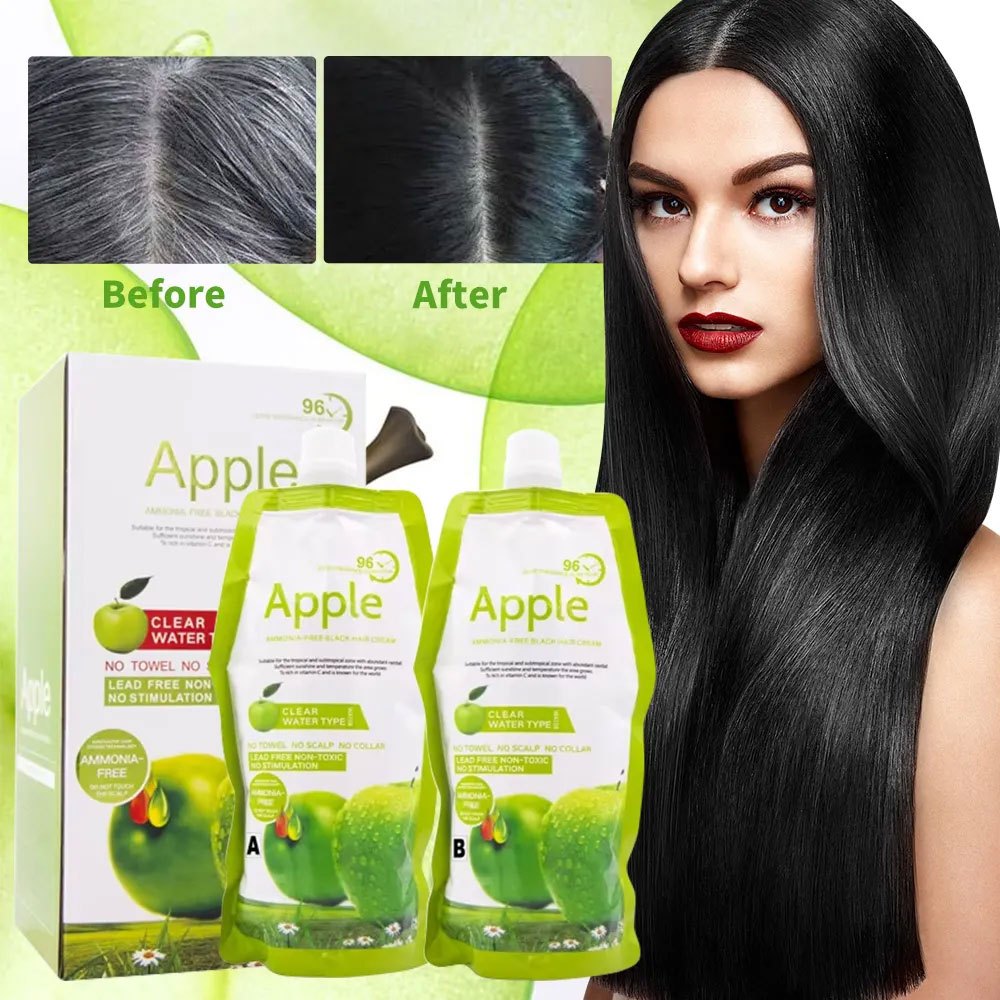 Apple Hair Color Dye Cream Cat Pewarna Rambut Cepat Semir Rambut Penghitam Uban Permanen
