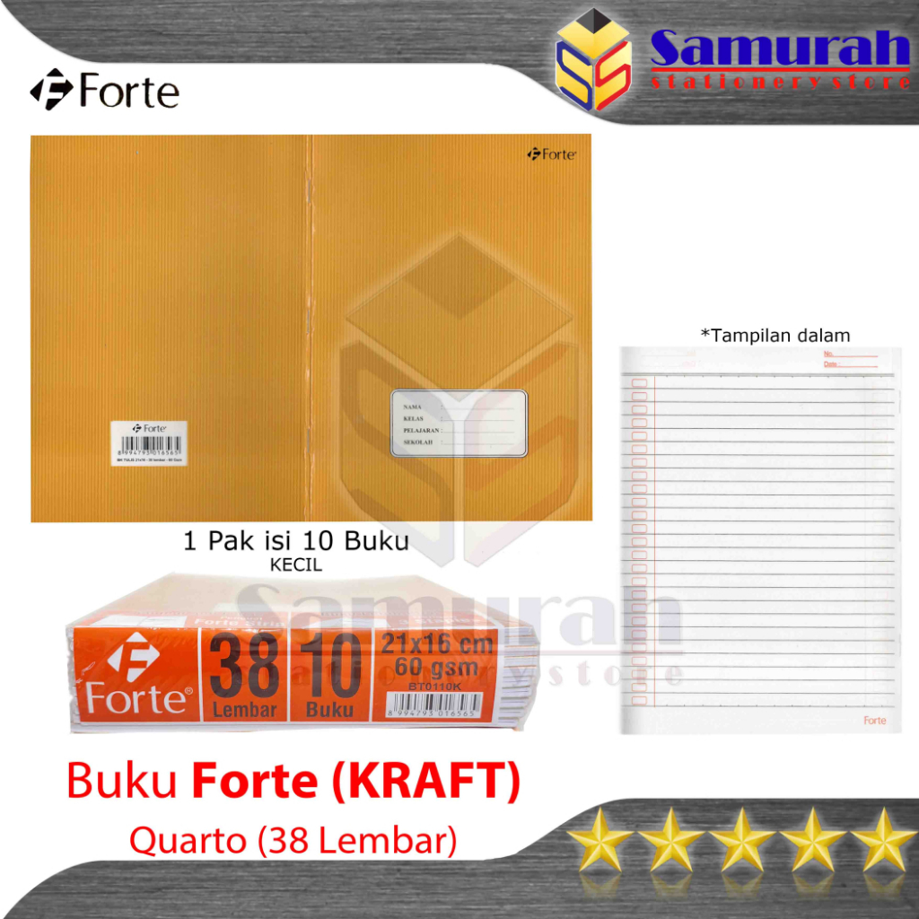 

Buku Tulis Forte Kraft 38 Lembar Cover Sampul Coklat Garis / Buku Tulis Sekolah 38 lbr Murah 60 gsm