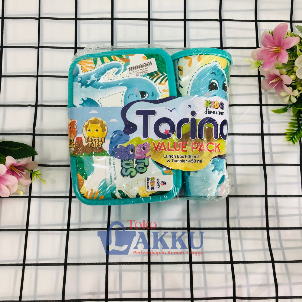Lunch Box + Tumbler Set / Box Kotak Bekal Anak Anak / Tempat Makan Sekolah Bonus Botol Value Torino