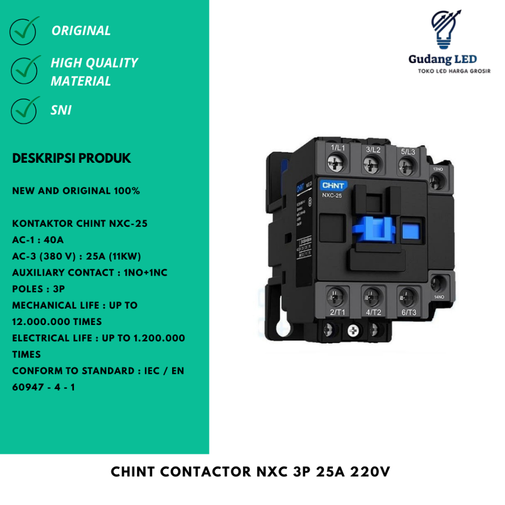 CONTACTOR NXC 3 PHASE 25A - 40A 220V -CHINT
