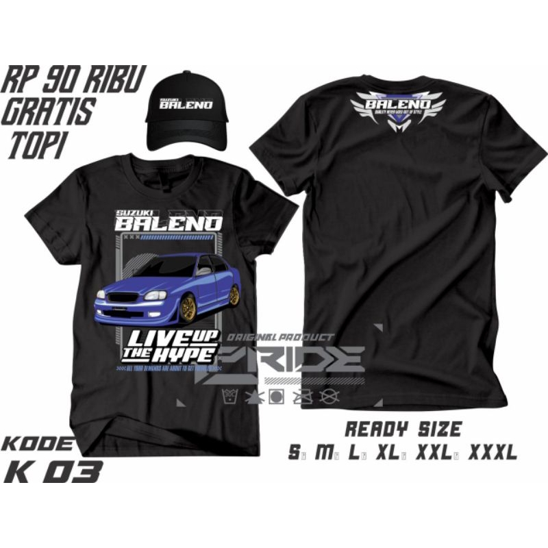 T-SHIRT Distro Suzuki Baleno Gratis Topi, Kualitas Premium, Bahan Cotton Combat 24s