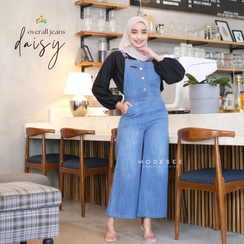 Baju Overall Kulot Jeans Daisy Tebal Halus Wanita (Free Pulsa)