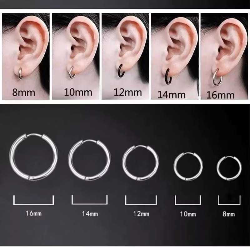 Anting Hoop Korea Anting tindik bulat titanium warna gold hitam silver 8mm 10mm 12mm 14mm 16mm 18mm