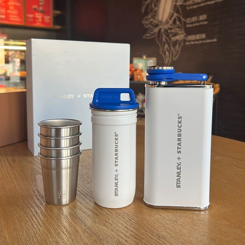 Starbucks Stanley White/Blue Stainless Steel Flask Set