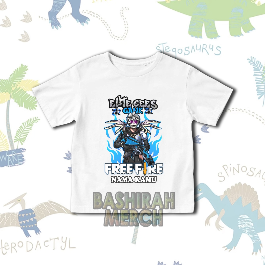 Tshirt Kaos Anak Free Fire Blue Sky AK Draco Free Nama