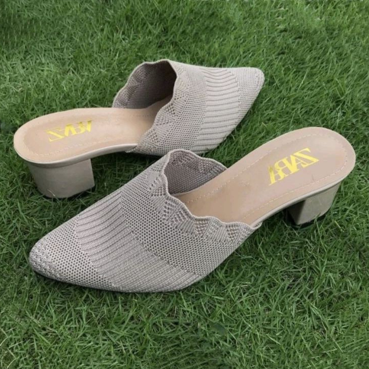 Sandal Wanita Heels Zara Heels Sandal Sepatu Wanita Bapau Hak Tahu 5 Cm Bahan Rajut