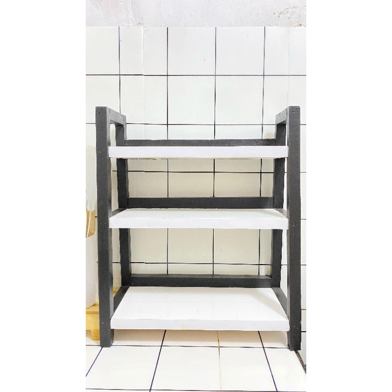rak 3 susun bahan kayu aesthetic