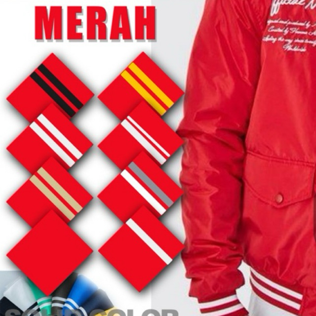 Kain rib bur polyester merah premium polos strip dan rajut babat aksesoris fashion