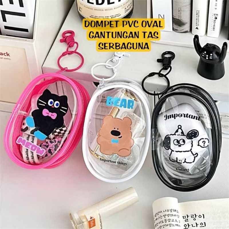 POUCH PORTABLE MINI TRANSPARAN STORAGE BAG WITH KEYCHAIN Dompet Koin Headset Charger Serbaguna Benin