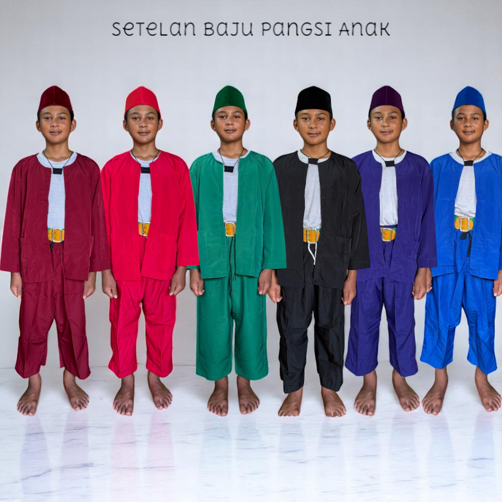 Baju Pangsi Anak Laki Laki (SETELAN PECI SABUK) Baju Pangsi BetawI Baju Pangsi Pakaian Tradisional