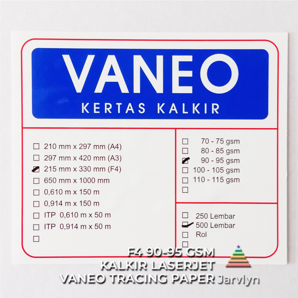 

JARVLYN - VANEO KERTAS KALKIR FOLIO F4 90/95 GSM LASERJET TRACING PAPER GAMBAR ARSITEK FILM STENCIL