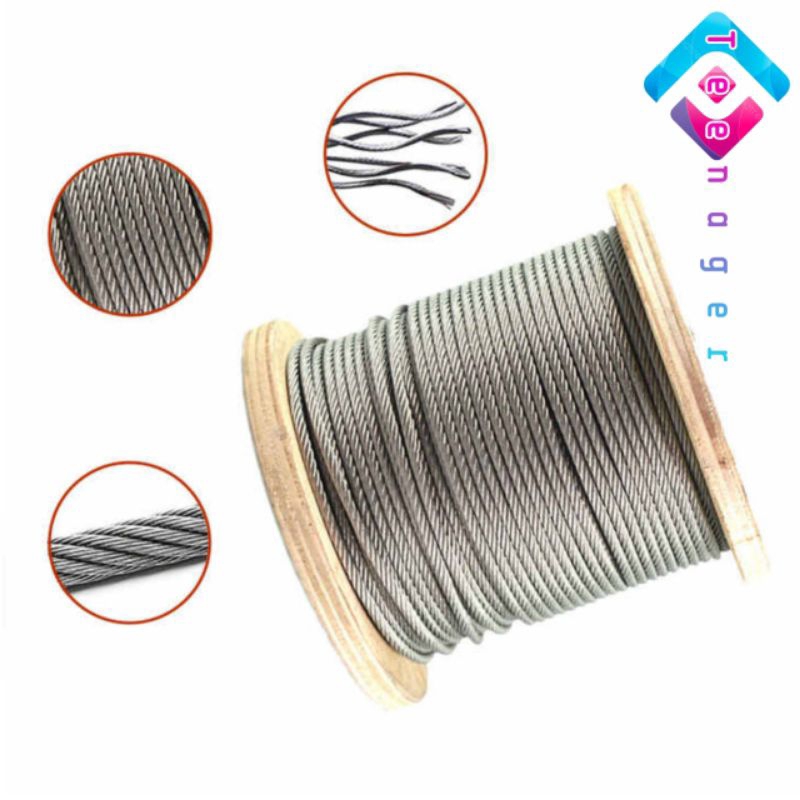 Tali seling full baja 2mm 3mm 4mm 5mm 6mm 8mm 10mm 12mm Kabel kawat sling