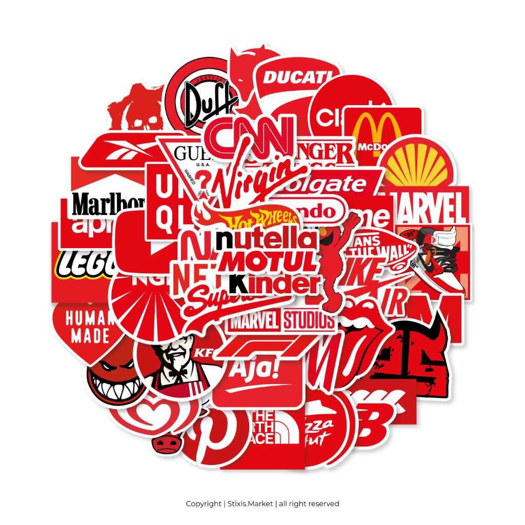 

[READY] STICKER PACK | LOGO BRAND MERAH | 55 PCS | KISSCUT | WATERPROFF | STIXIS.MARKET