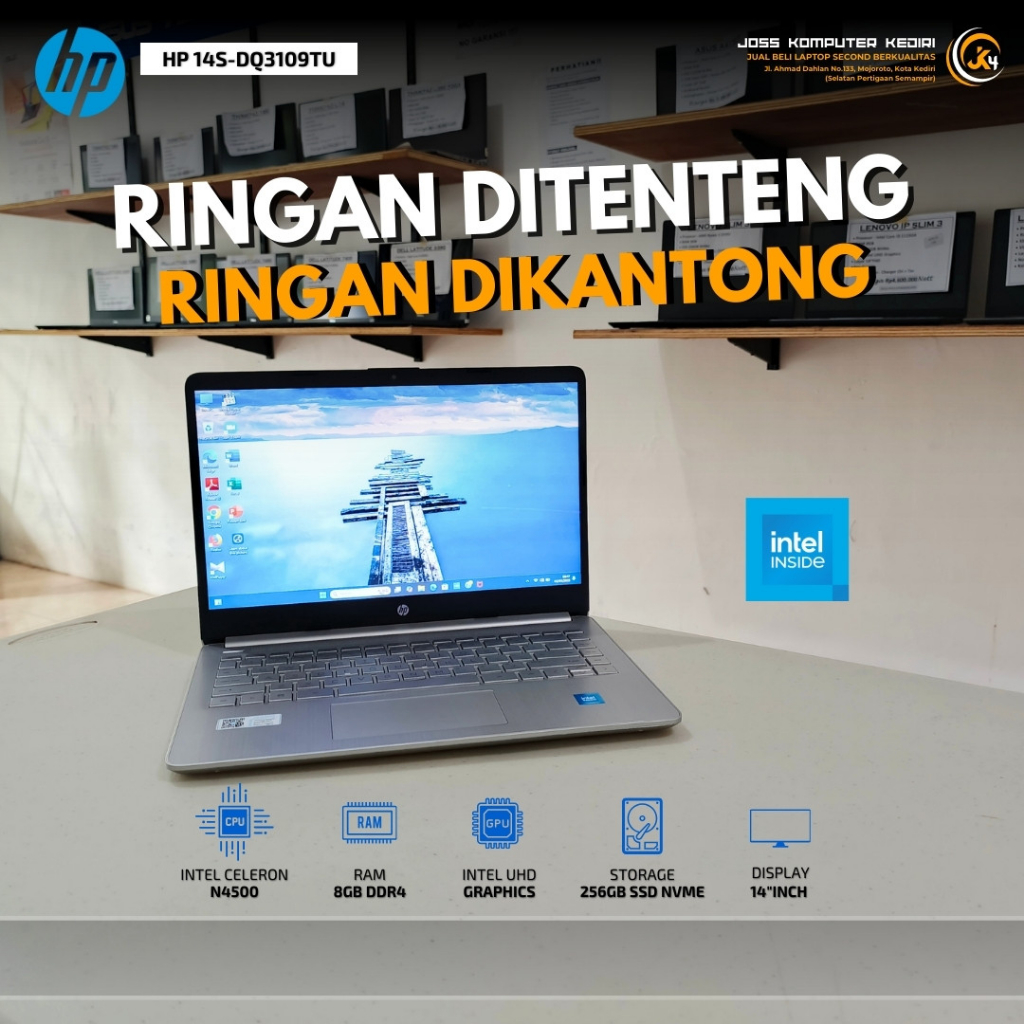 Ready Laptop Second HP 14S-DQ3109TU | RAM 8GB/ SSD 256GBNVMe - Intel Celeron