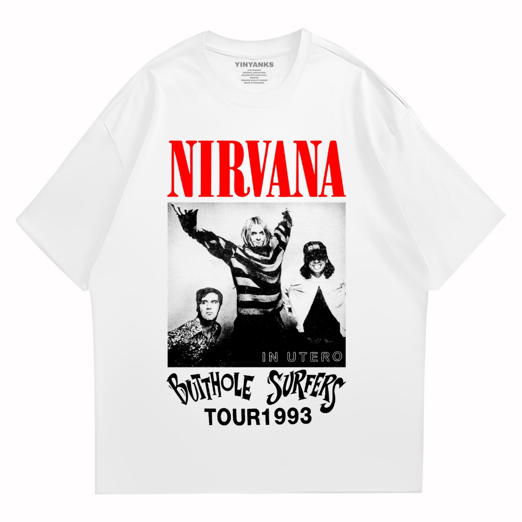 Yinyanks T-Shirt Nirvana butthole surfers kaos musik pria wanita unisex putih