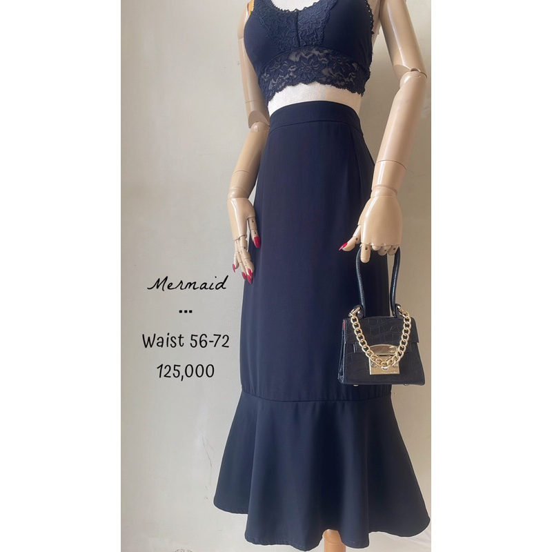 Rok midi skirt hitam polos duyung mermaid kerja kantor keren premium preloved murah lucu