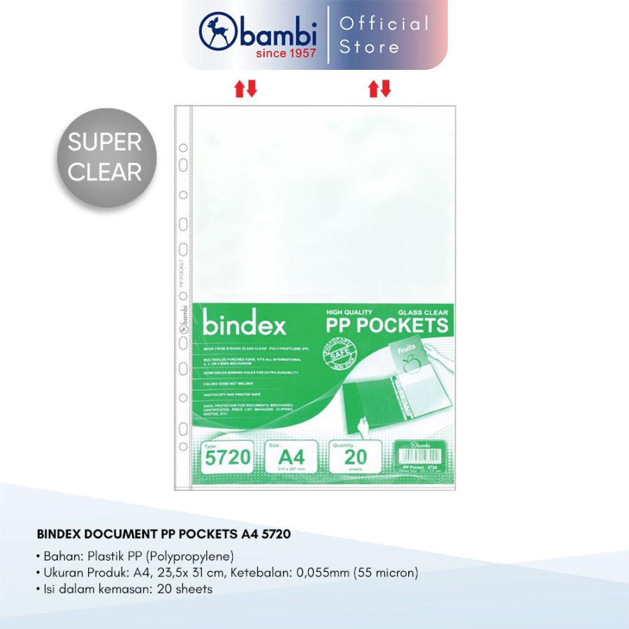 

Bindex Document Pocket / PP Pocket A4 #5720 (20 SHEET)
