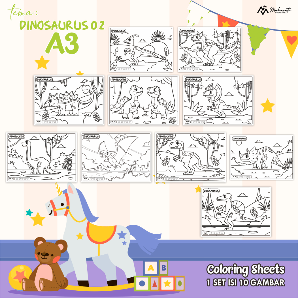 

[TEMA HEWAN] KERTAS MEWARNAI EDUKASI ANAK 1 SET 10 LEMBAR READY STOCK - COLORING SHEETS A3