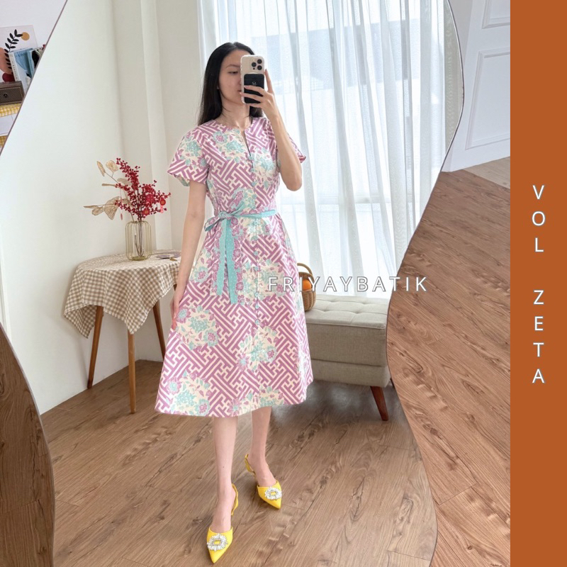 Sophie Dress Batik / Gaun Dress Batik Modern Wanita Lengan Pendek