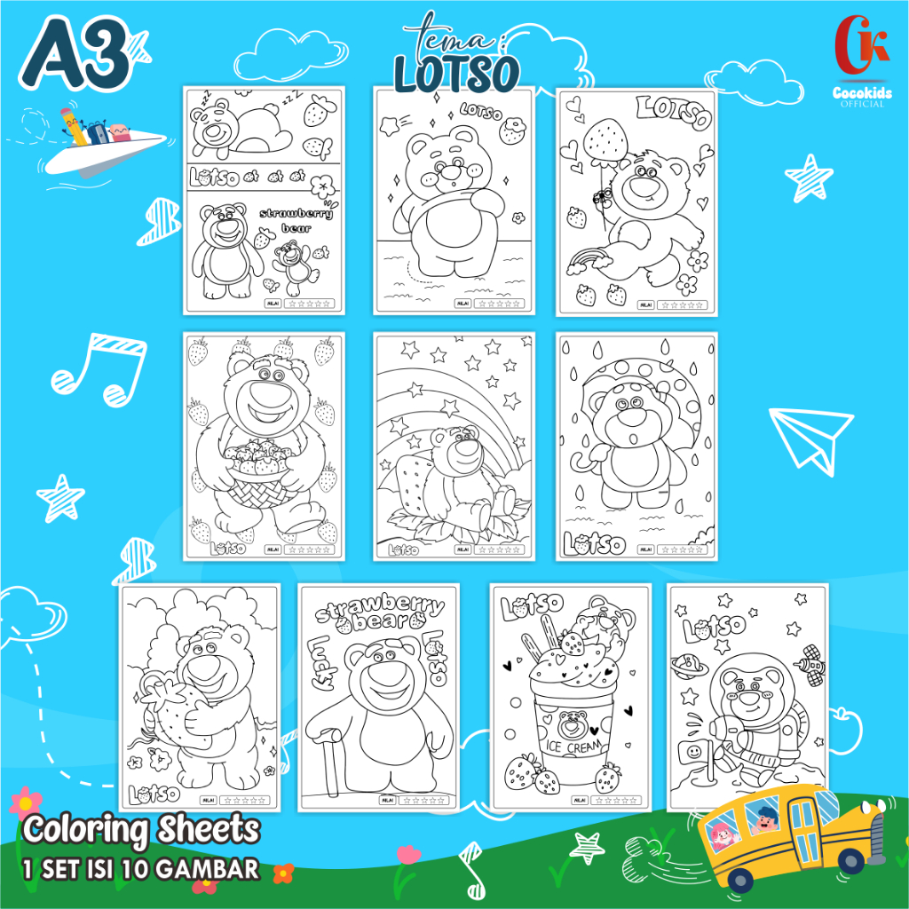 

(LOTSO 01) KERTAS MEWARNAI ANAK A3 - COLORING SHEETS SERIES 1 - LEMBAR MEWARNAI ANAK PAUD/TK/SD