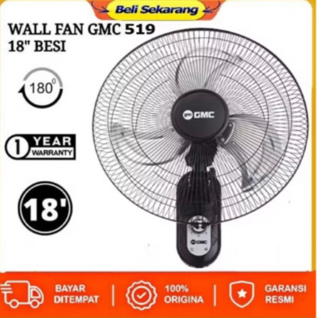 wallfan kipas angin dinding kipas tempel Kipas Angin Dinding Besi GMC 519 Wall Fan 18 inch Metal SNI
