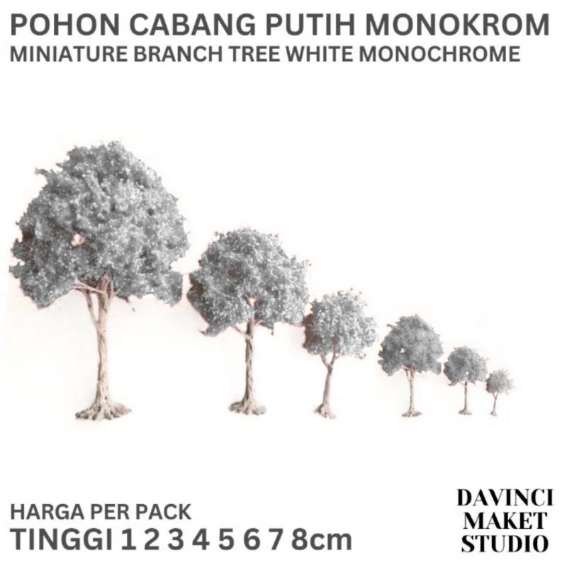(Putih) Miniatur Pohon Cabang Teduh Monokrom Putih Maket Diorama - Branch Tree Monochrome Tinggi 1cm