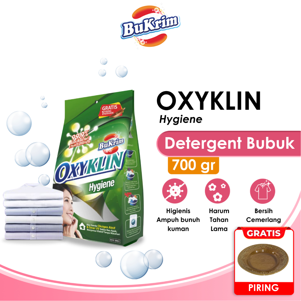 Sabun Detergent Bubuk BuKrim Oxyklin Hygiene 700gr+ Gratis Piring