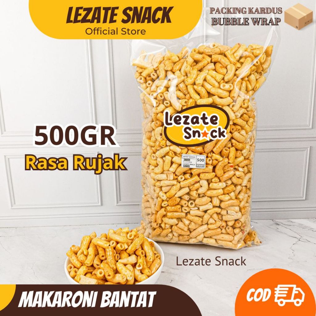 

Makaroni Bantet Rujak 500GR Pedas Manis Murah Enak Renyah / Makroni Bantat Rujak Pedas Manis Daun Jeruk Macaroni Bantet Bentuk Pipa Lezate SNACK