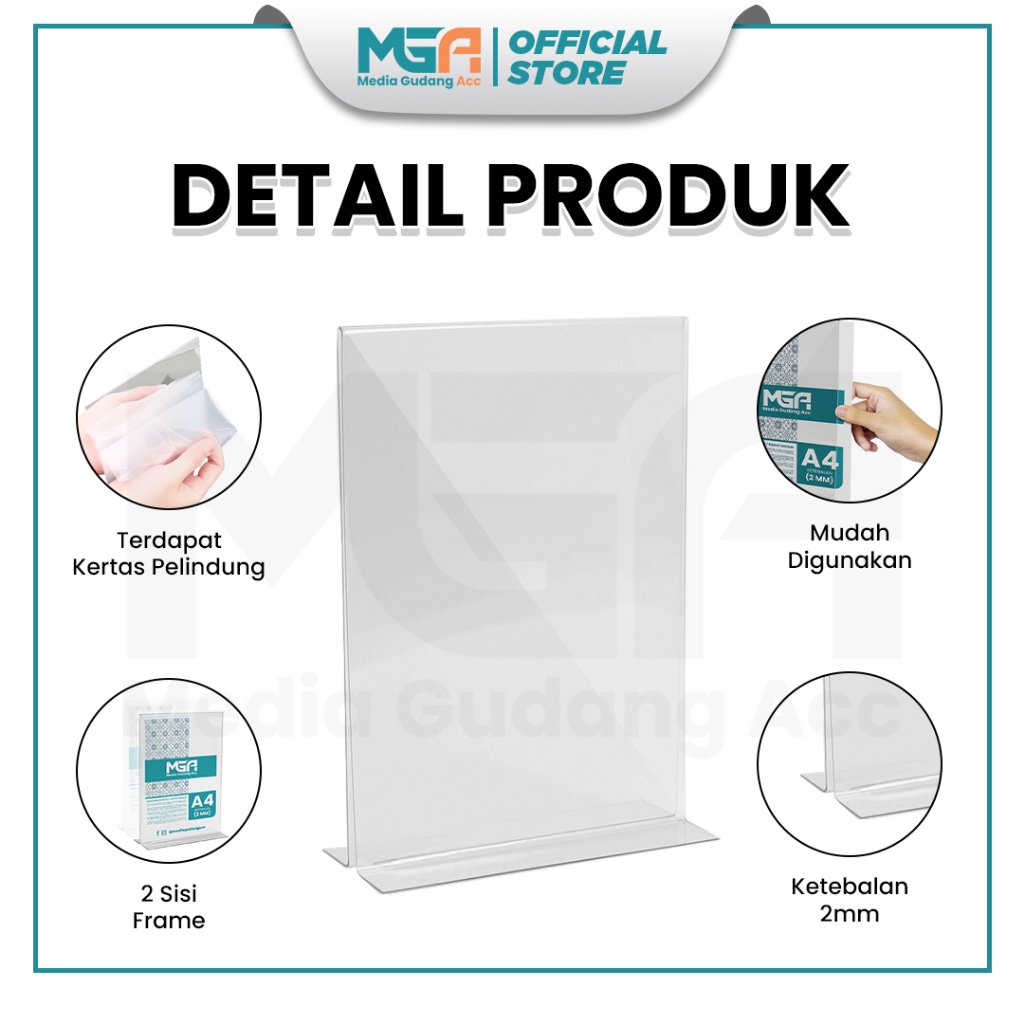 

YEN Tempat Brosur A4 Potrait 2 Sisi Akrilik 2mm - Tent Holder / Tent Card Stand Display - Desk