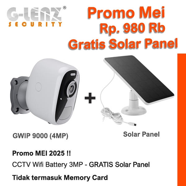 NEW PRODUCT GLENZ CCTV WIFI BATTERE 3MP, CCTV KEBUN GRATIS SOLAR PANEL - GWIP 9000 (3MP) + SOLAR