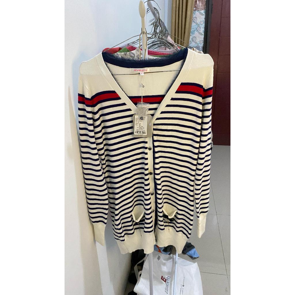 Cardigan Knitwear Rajut Salur Hitam Putih Wanita Lembut Outer Atasan Rajut