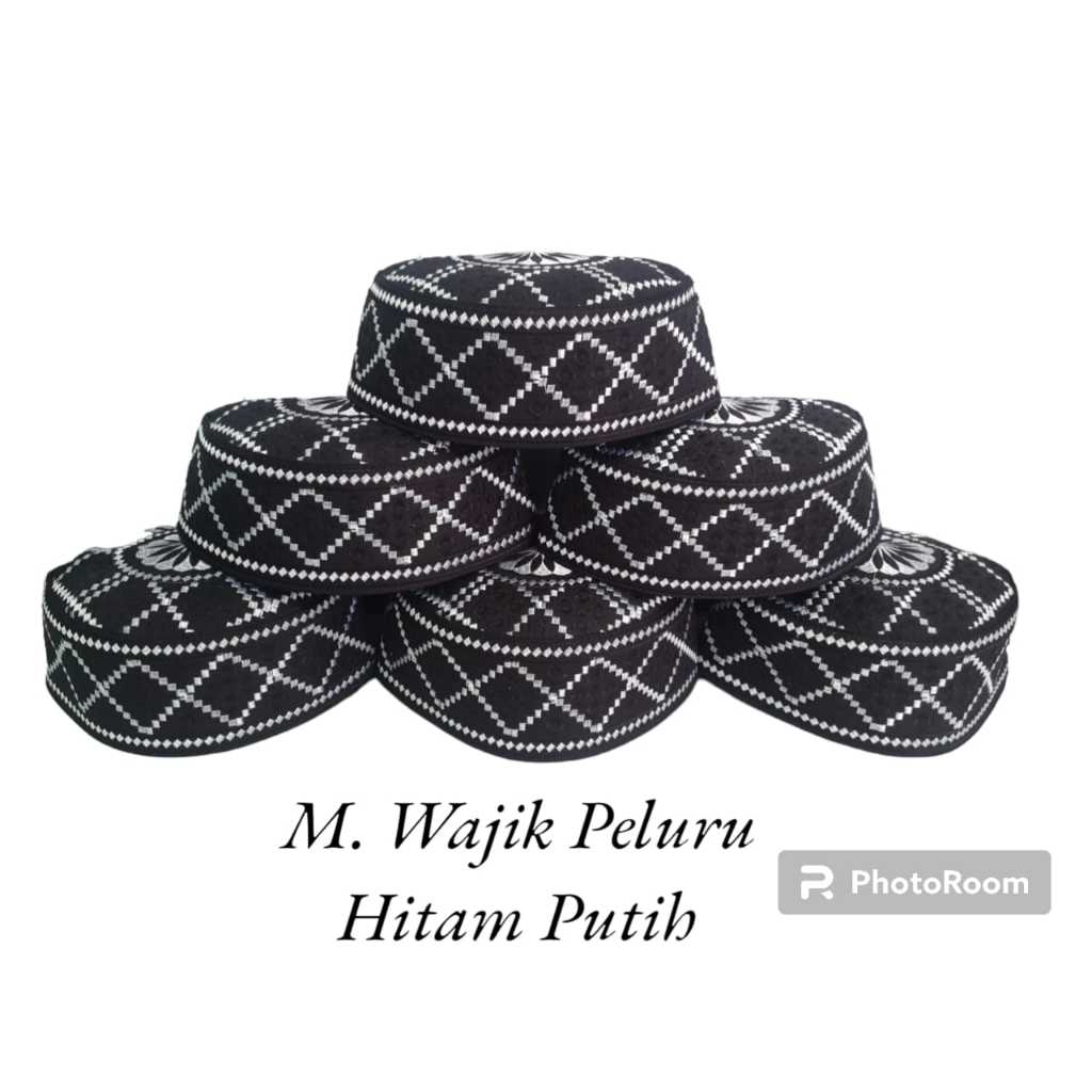 Peci Kopiah Spon Malaysia Wajik Peluru Motif Hitam dan Putih List Anak dan Dewasa Grosir
