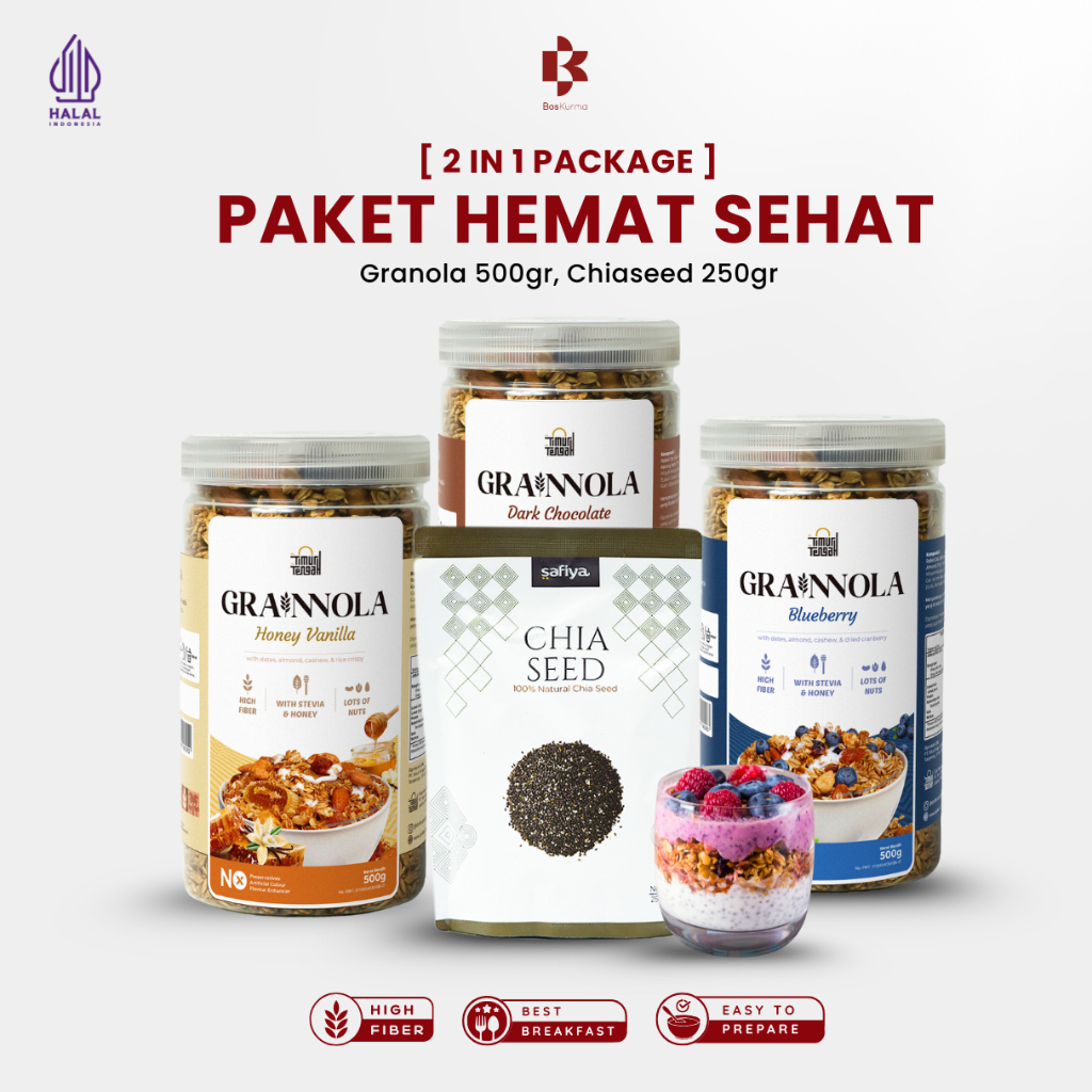 

[ 2 In 1 Package ] Paket Hemat Sehat Granola 500gr + Chiaseed 250gr Diet Sereal Premium