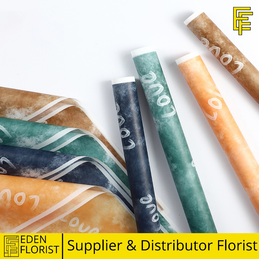 

20 Lembar Kertas Buket Bunga Paper Buket Motif Tulisan Love Florist Cellophane COD KB6021