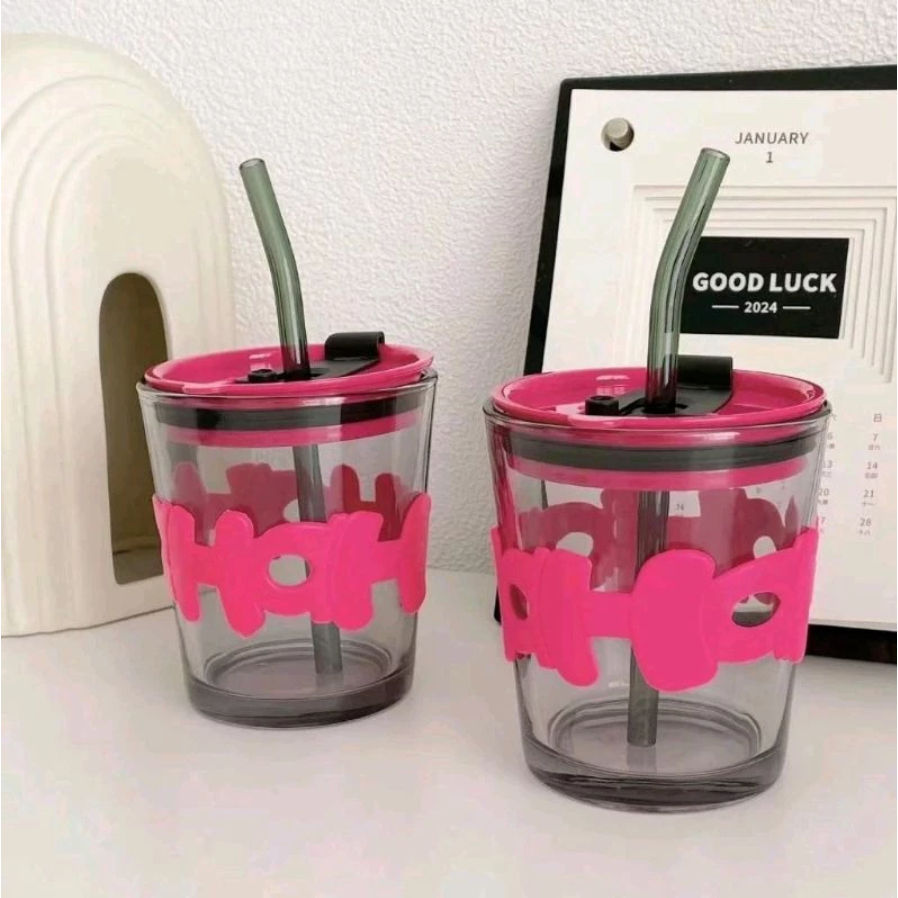 2635 - Gelas Minum Kaca HOHO Hitam 350 ML + BOX AESTHETIC Tumbler Mug Souvenir Kado Hampers Hadiah G