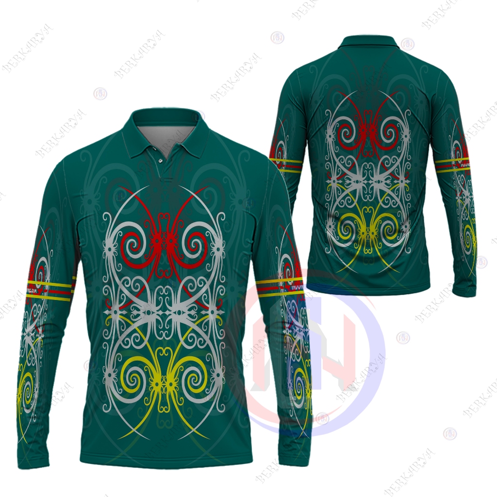 Jersey Baju Batik Dayak Kaos Polo Batik Kalimantan Fullprint / Baju Batik Kalimantan Pria Berkerah