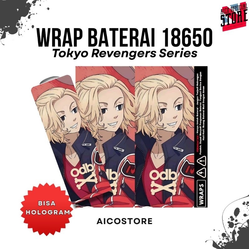 Aicostore - Wrap Baterai 18650 Anime Tokyo Revengers | Mikey Draken | Anti Air Jamur | Hitam Ungu Pi