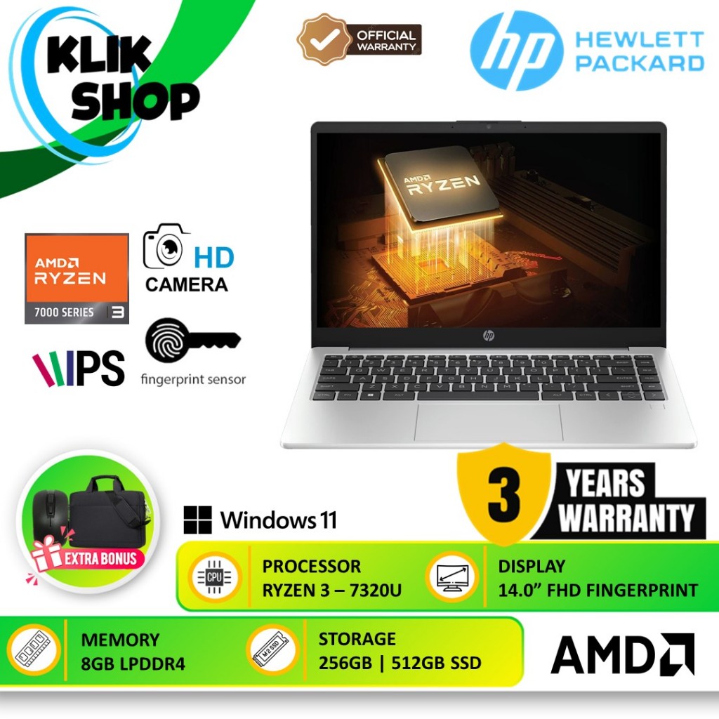 Laptop HP 245 G10 Ryzen 3 7320U Ram 8GB 512GB Ssd 14 Inch FHD Windows 11 Home