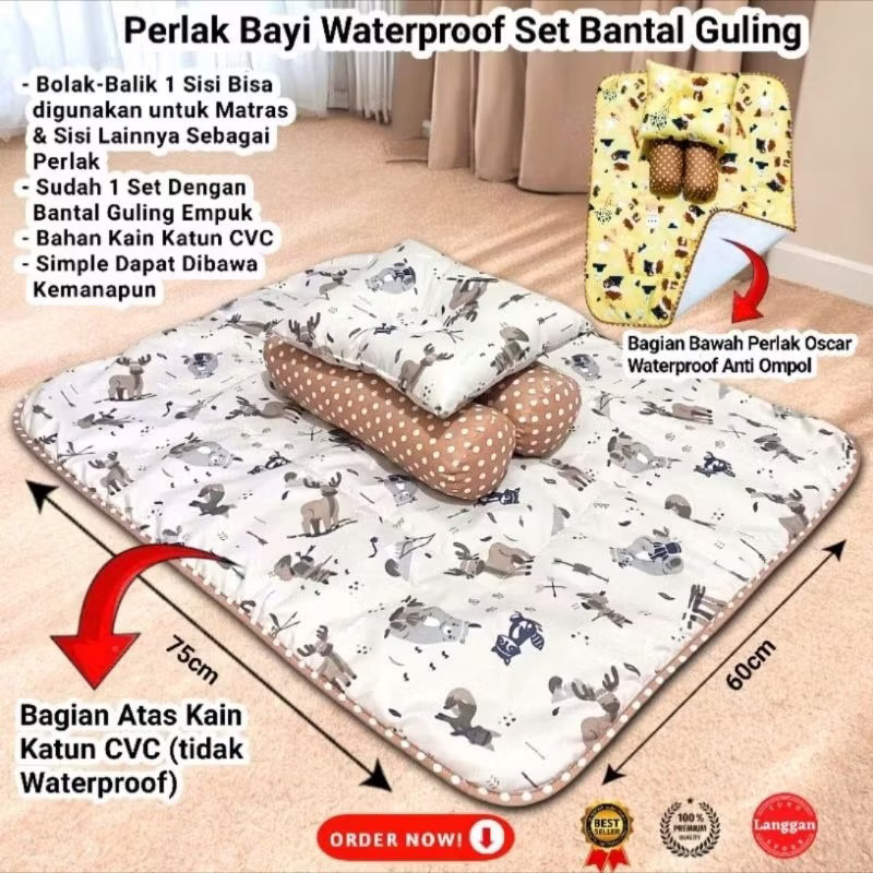Perlak Bayi Waterproof Set Bantal dan Guling / alas ompol