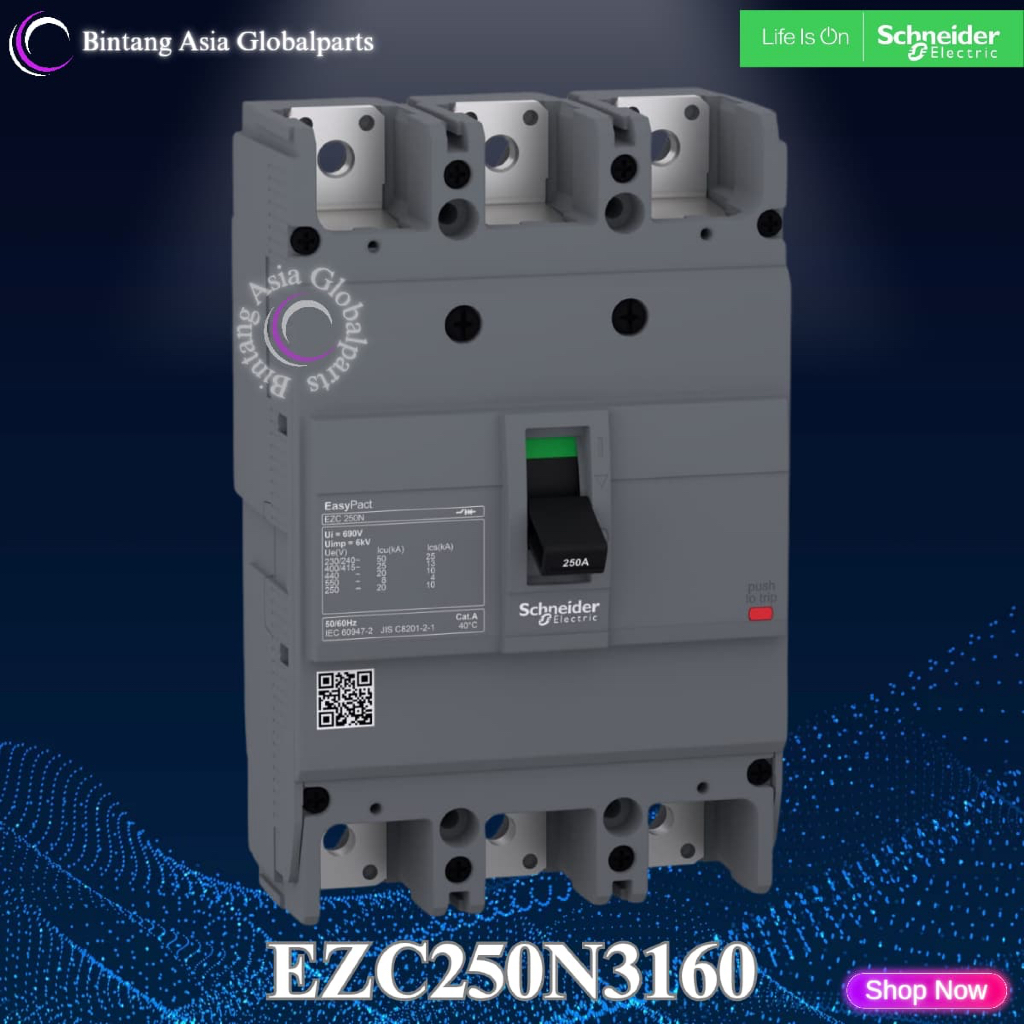 MCCB 3p 160a Schneider EZC250N3160 Original / MCCB EZC250N 3 Phase 160 Ampere / Breaker 3 Pole 160a 