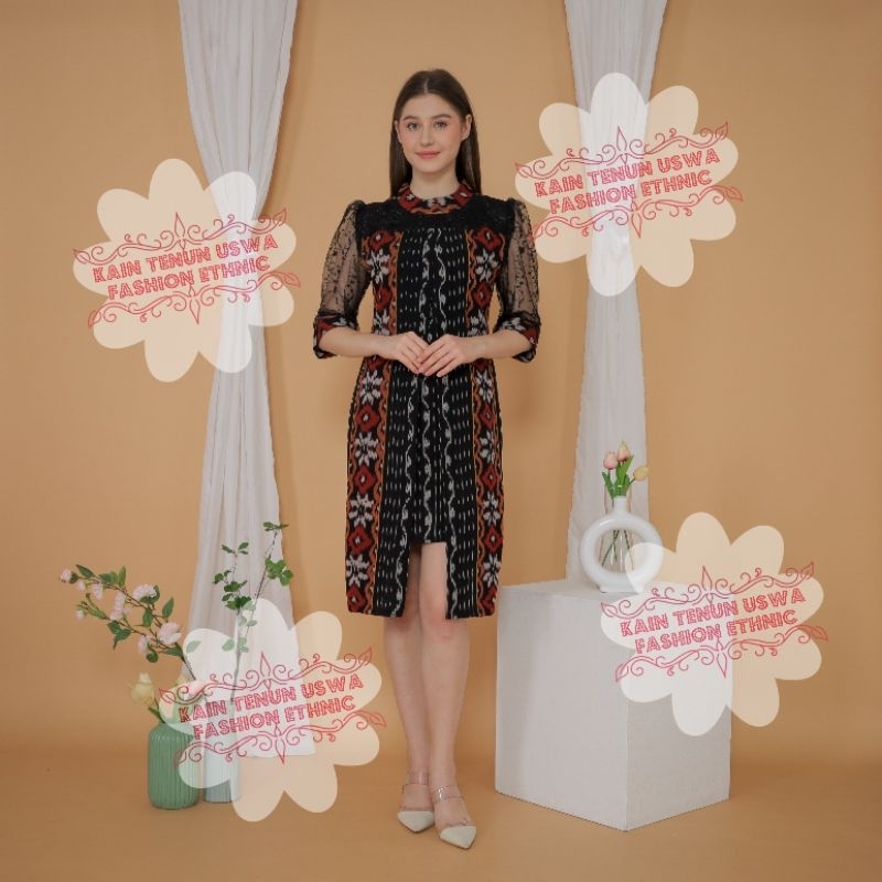 gaun Flores tenun etnik mix brokat