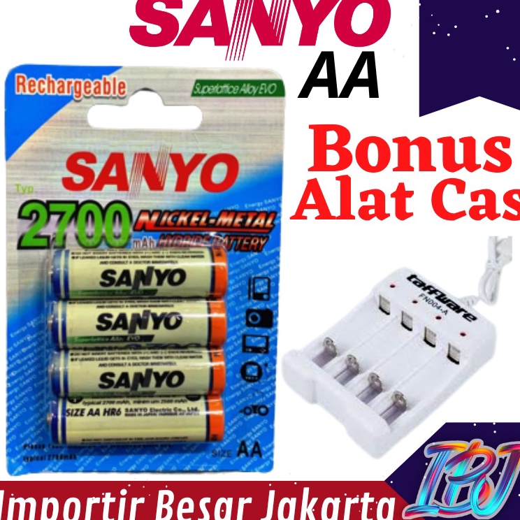 Bisa Cod FREE CHARGER Baterai AA Sanyo Isi 4 Rechargeable Cas Charger Charge Recharge Tamiya Murah S